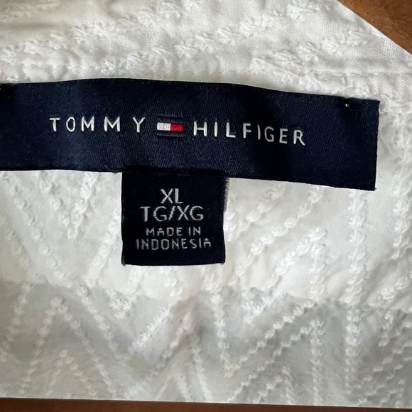 Tommy Hilfiger White Button Down Top Chevron Texture Long Sleeve XL - Picture 6 of 7